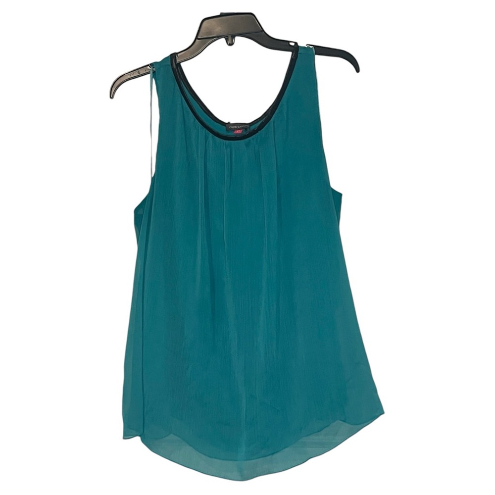 Vince Camuto Blouse Women XL Teal Sleeveless Shirt Chiffon Hem